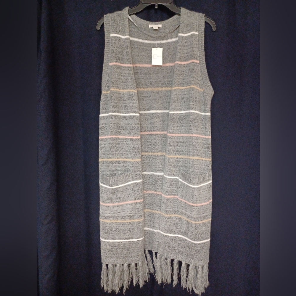 CATO gray sweater pin stripes and fringed bottom. Size M.
